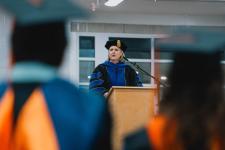 Dean Jennifer West speaks during the ceremony