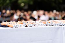 Diplomas arranged on a table