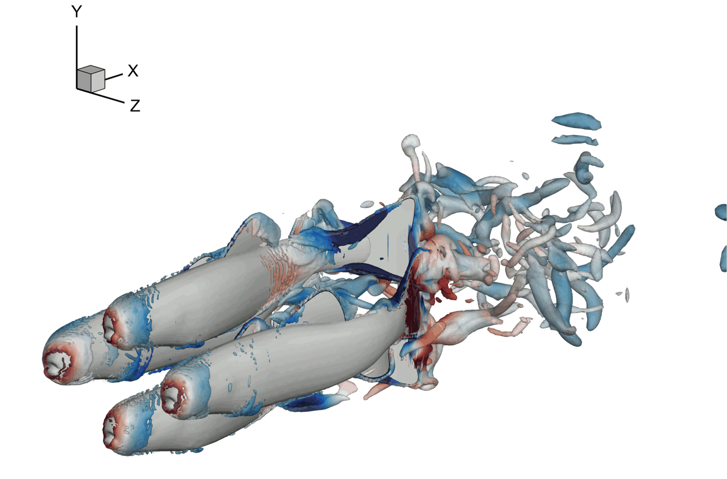 Animated (gif) computer representation of four trout swimming