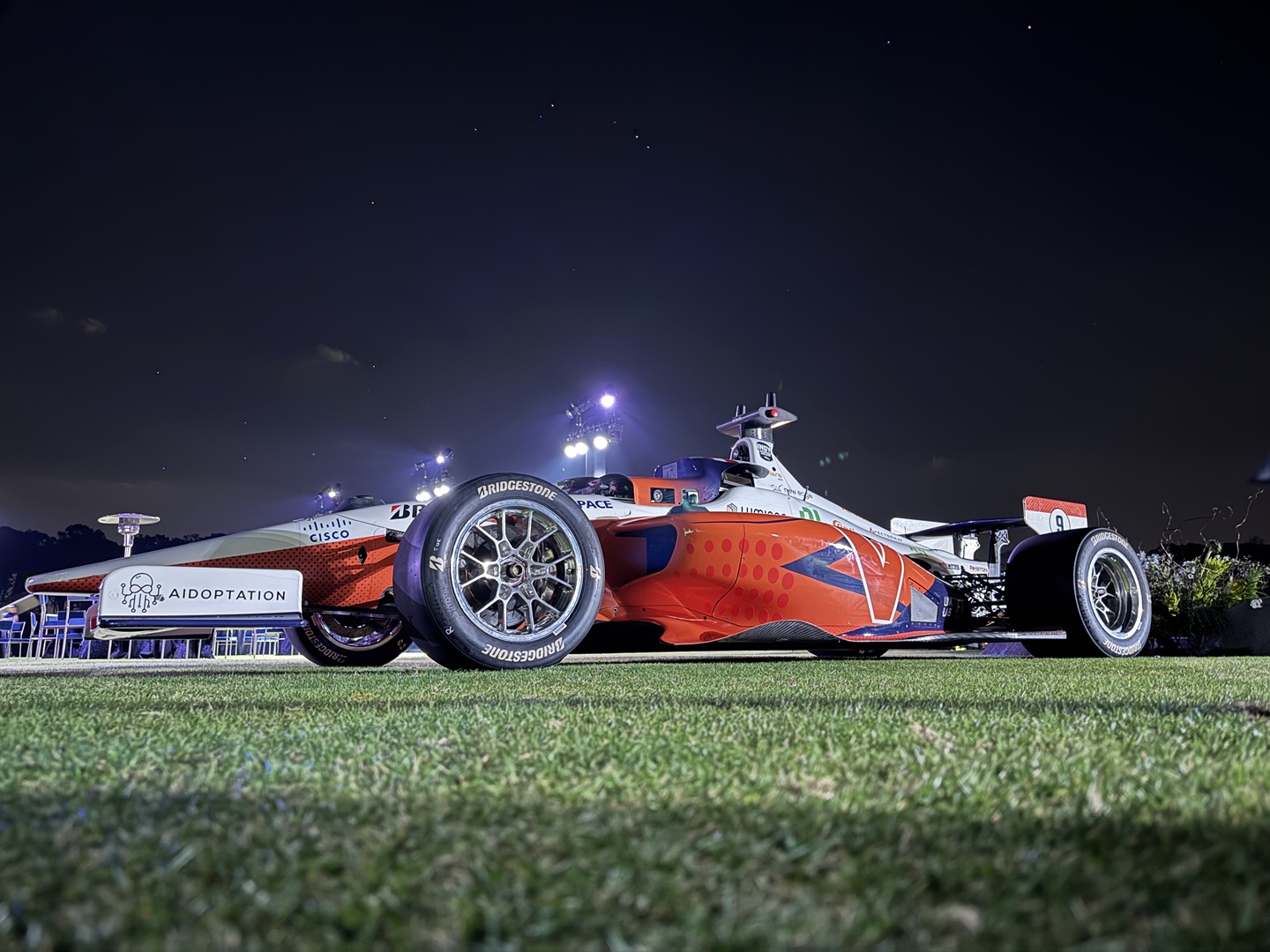 CAVCAR waits in the grass for its nighttime test run at Florida’s Kennedy Space Center.