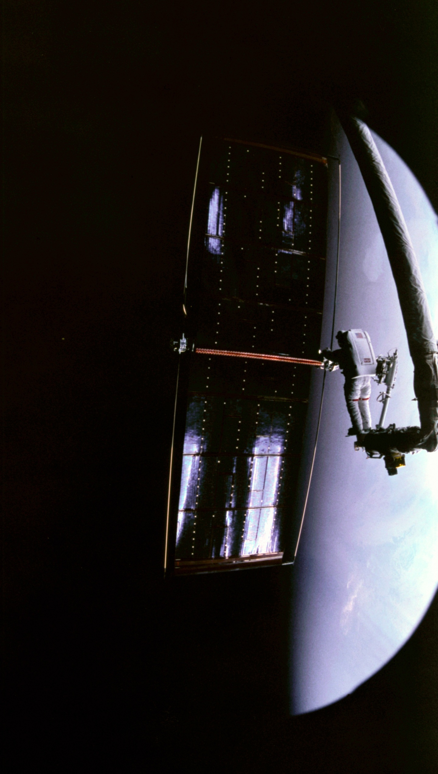 Kathryn Thornton works on the Hubble Space Telescope.