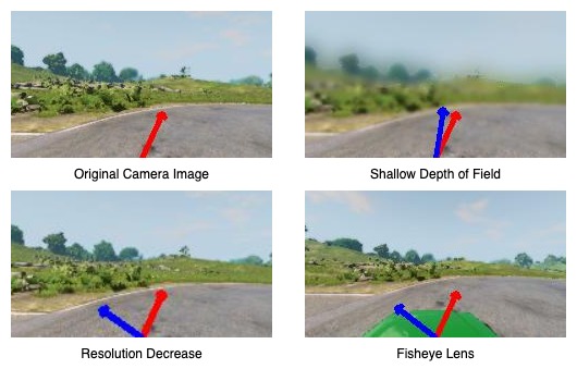An image prepared for her paper shows just how much can go wrong when an original camera is replaced. Shallower depth of field, decreased resolution or altered lens style (such as a fish-eye approach) send the vehicle off course.