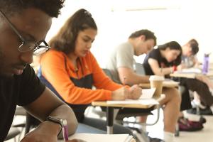 several students working in a classroom