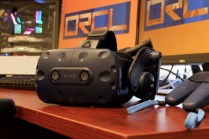 VR headset resting on a desk