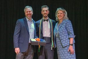 Award winner Benjamin Goffin with Associate Dean Matt Panzer and Dean Jennifer West