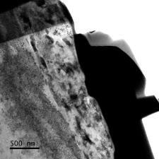 High Magnification TEM micrograph showing dislocations in Monel.