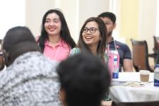 two students listening