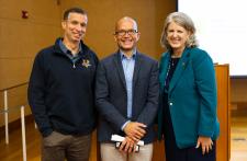 Department of Chemical Engineering chair and professor Bill Epling, Jose Tabora, and Dean of the School of Engineering and Applied Science, Jennifer L. West. 