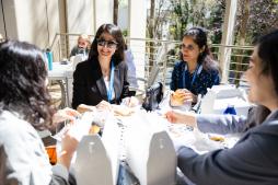 women networking at lunch