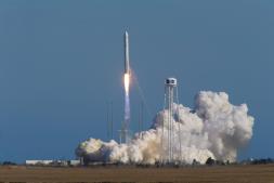 A rocket lifts off with previous UVA students' research onboard.
